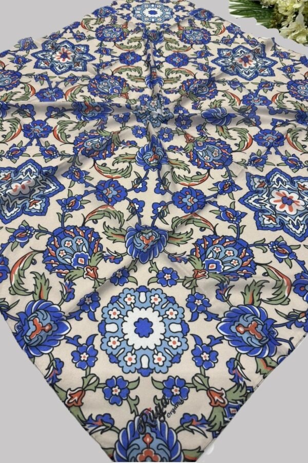 Huma Fashion Rüya Mavi Çini Desenli Otantik Eşarp