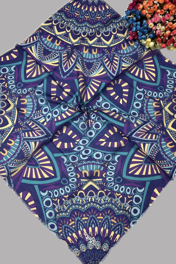 Huma Fasion Rüya Mor & Turkuaz Geometrik Mandala Desenli Eşarp