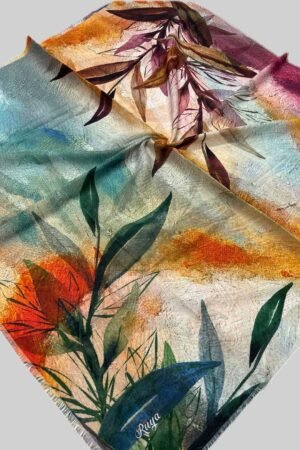 Huma Fashion Rüya Yağlı Boya Efektli Yaprak Desenli Eşarp