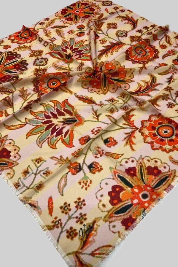 Huma Fashion Valens Trend Pudra Zemin Turuncu Çiçekli Eşarp