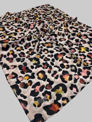 Huma Fashion Renkli Pop-Art Leopar Desenli Eşarp-Beyaz