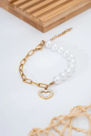 Kalpli İncili Çelik Bileklik