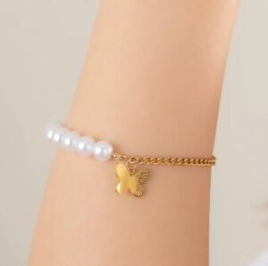 İncili Kelebek Çelik Bileklik