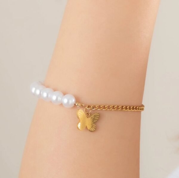 İncili Kelebek Çelik Bileklik