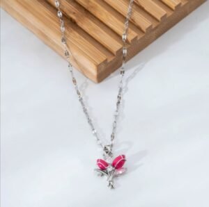 Pembe Lale Çelik Kolye