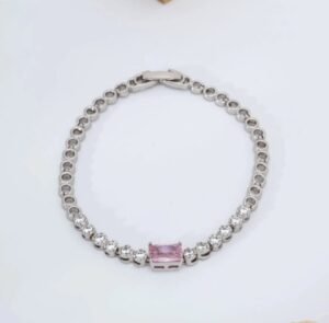 Pembe Tek Taş Çelik Bileklik