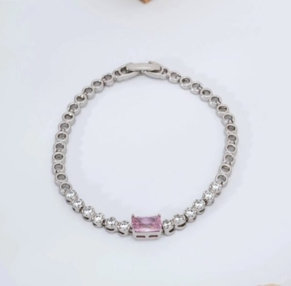 Pembe Tek Taş Çelik Bileklik